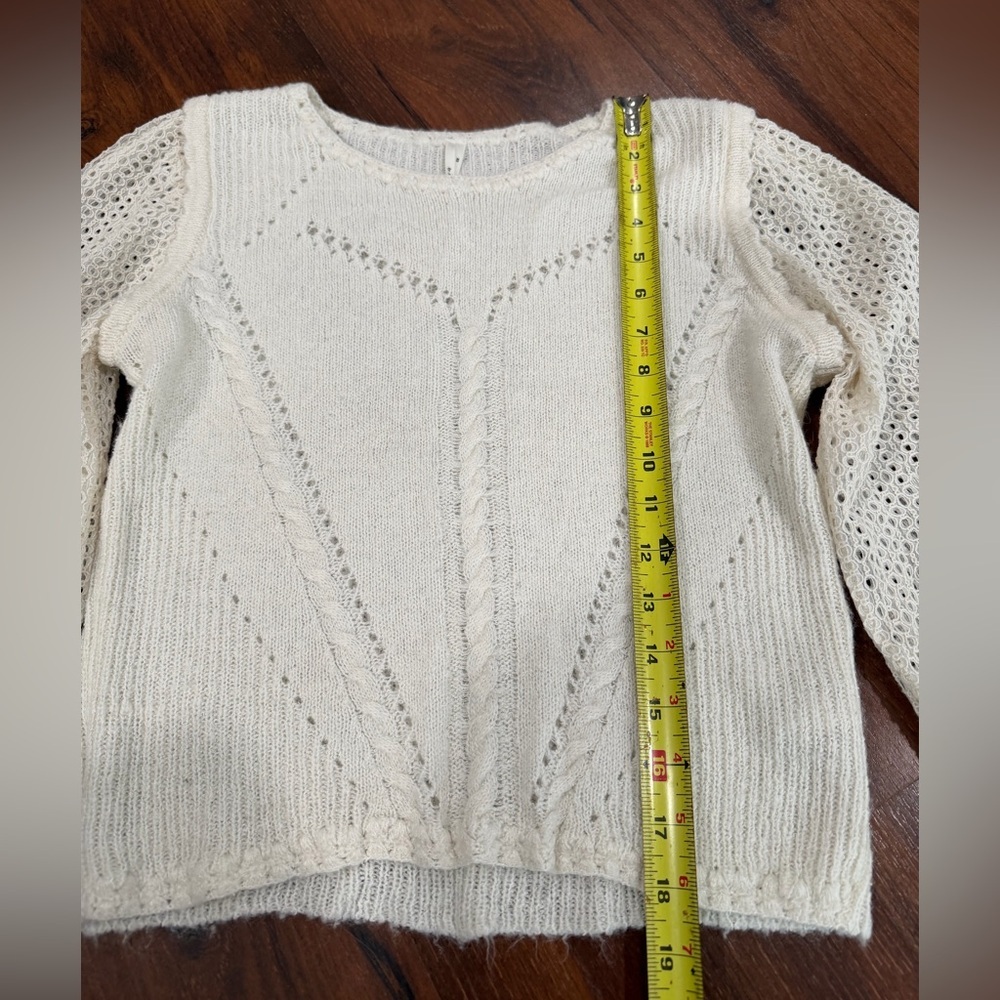 Anthropologie women's Eyelet Lace Sweater Ivory XS balloon embroidered sleeves - Picture 9 of 14